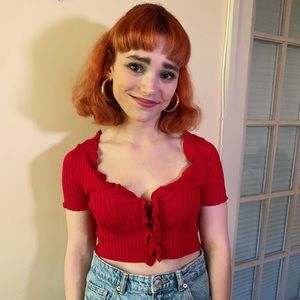 Bright red Urban Outfitters knit crop top